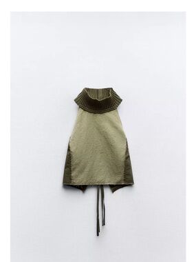 Zara Contrasting halter top Green Knit-Collar Sleeveless Vest